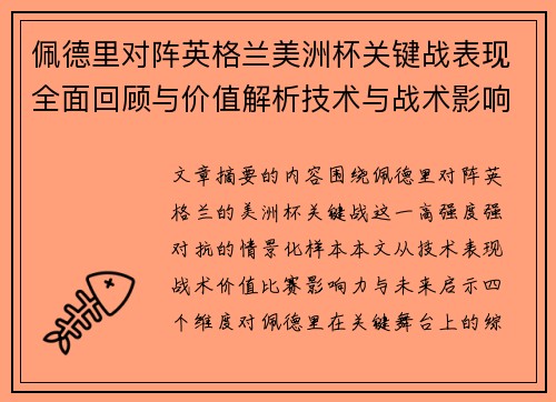 佩德里对阵英格兰美洲杯关键战表现全面回顾与价值解析技术与战术影响