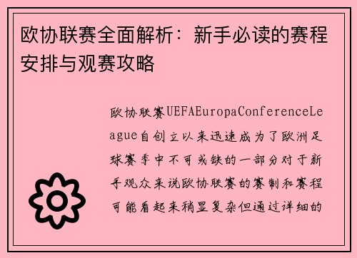 欧协联赛全面解析：新手必读的赛程安排与观赛攻略